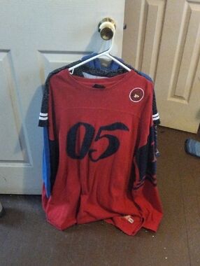 Vintage FUBU Red and Navy Long Sleeve Tee with 05 Graphic
